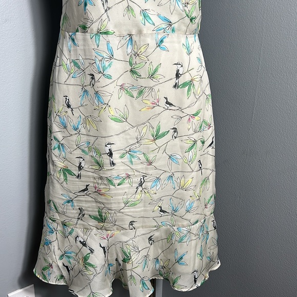 The Limited A-line Chiffon dress Light Lime Green with Leave and Bird Print sz 8 - Picture 4 of 13